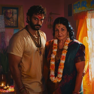 Create a realism painting of a muscular, perspiring man engaging...