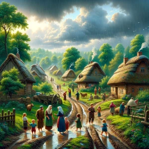 Rainy season in village