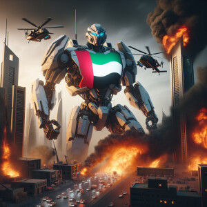 United Arab Emirates as a transformer character, adorned with na...