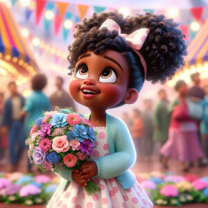 A charming, joyful African American 6-year-old girl cartoon char...