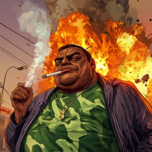 PEPE meme.smoking a cigarette in street clothes while things exp...