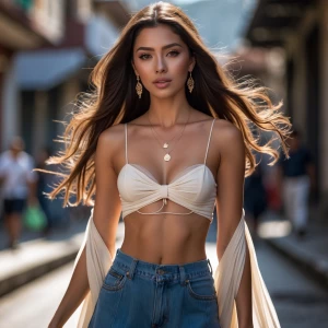 A strikingly beautiful Peruvian woman in her early 20s, with nat...