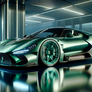 Generate a 3D model of a green Lamborghini, featuring sleek, aer...