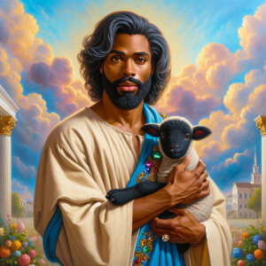 Oil painting of an African-American man resembling Jesus Christ,...