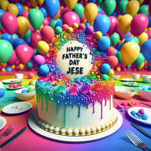 Create a vibrant and festive image centered on a celebratory cak...