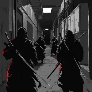 In the dead of night, a shadowy group of ninjas silently infiltr...