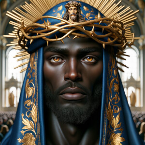 A hyper-realistic image of an African-American Jesus Christ, ser...