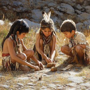 Create a super realistic picture of Native American children pla...