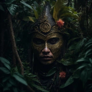 "In the depths of the mist-laden jungle, the evil shaman lurks w...