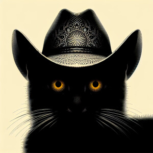 Sketch the silhouette of a cat with piercing yellow eyes and a s...