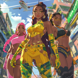 A stunning image of a powerful and diverse superhero trio, Asha,...