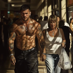 Photorealism,realism,a man beefy muscular criminal tattoed walki...