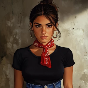 Lucia from GTA, not a pretty girl with brown hair, thick eyebrow...