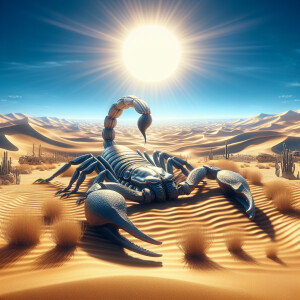 Extra-large scorpion. Background is a desert scene
