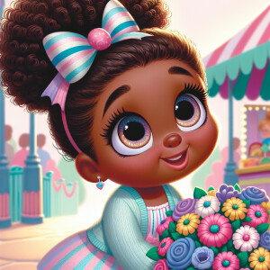 A charming, joyful African American 6-year-old girl cartoon char...