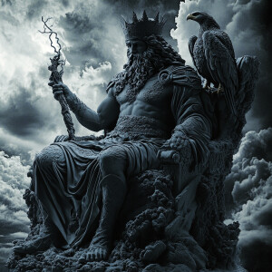 Create a majestic image of ferrofluid Zeus, the ancient Greek go...