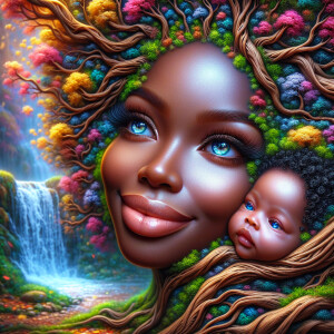 Create a close-up, hyper-realistic 3-D oil painting of a tree wi...