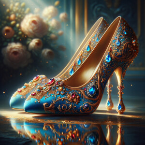 Imagine a pair of enchanting shoes, each a mirror image of the o...