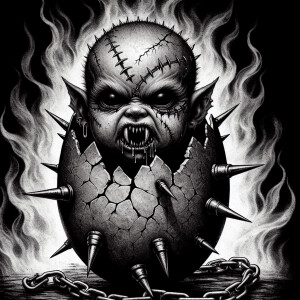 horrorcore dark-art style demonic vampire baby with stitched fac...