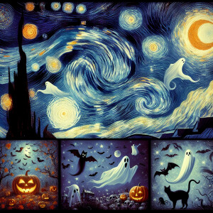 Starry night inspired. Halloween night, spooky ghosts in the sky...