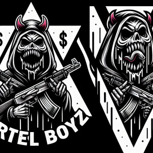 Create a logo within a triangular frame featuring a stylized dem...