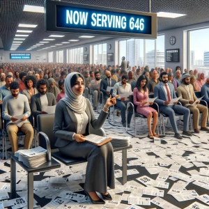 Create a realistic image of a female insurance agent standing in...