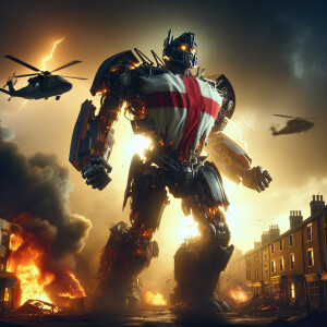 England as a transformer character, adorned with England nationa...