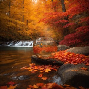 Design an image depicting a tranquil waterfall with crystal-clea...