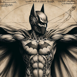 Batman in the style of Anatomist by Leonardo da Vinci. Sketch. H...