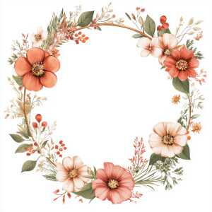 wreath organic flowers round circle shape white background