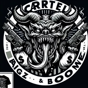 Create a bold logo featuring a menacing creature with sharp feat...