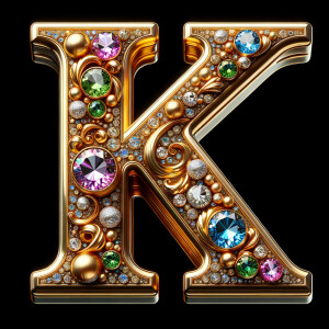 Create a 3-D realistic image with the letters  K.S. in gold raised letters , Add diamonds and colorful jewels