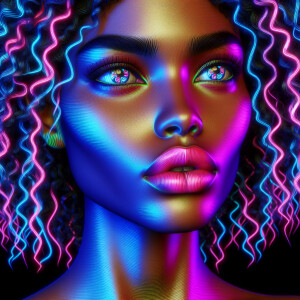 3D fluorescent image of a beautiful LIGHT SKIN African American...