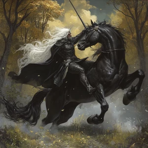 Unicorn-man fighting the black stallion