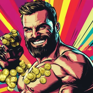 White muscular thin man with beard, big chin, smile and cheekbon...