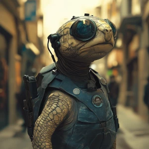 cute turtle, cyberpunk style