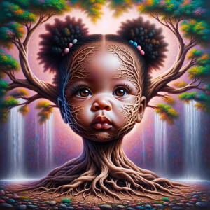 Create a hyper-realistic 3-D oil painting of a tree with a fulle...