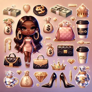 Design a high-resolution sticker sheet themed around "Girl Boss,...