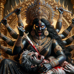 portrait of extremly angry looking goddess durga, black skinned,...