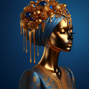 Create a 3-D realistic, elegant figure against a vivid royal blu...