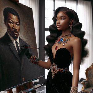 In a high-class, elegantly decorated studio, a very light-skinne...