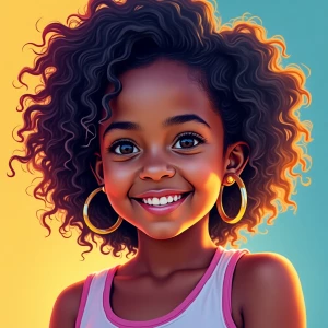 The girl in the portrait appears vibrant and colorful, rendered...