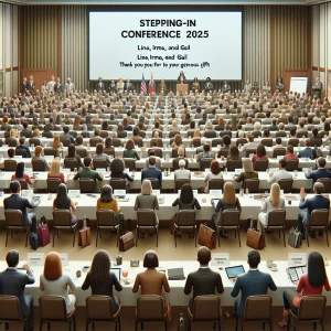 draw a realistic  hotel conference room filled with about 100  b...