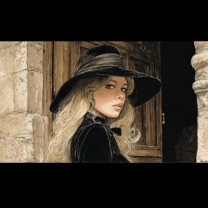Brigitte bardot in a noir movie, by milo manara