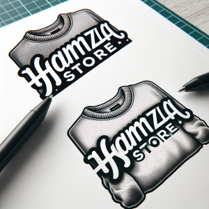 Create a realistic logo with the text "HAMZA STORE" and a pictur...