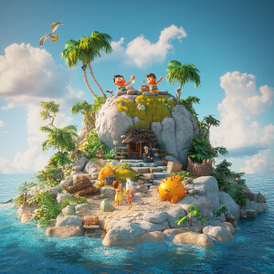 Create an image showing the Flintstones family enjoying leisure...