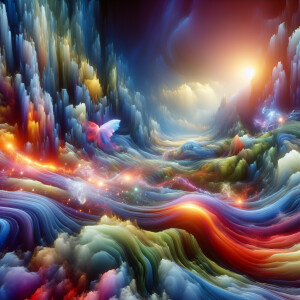 A landscape of dreamscape imagination, surrounded by vibrant col...
