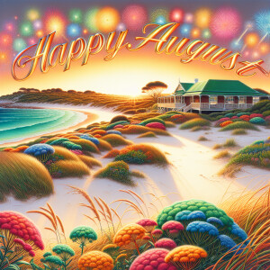 Fireworks in the sky! It says happy August