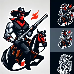 muscular masked red raider on a horse

with texas flag shirt s...