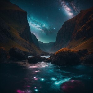 The universe with stars and galaxies, Mountains and Sea realisti...
